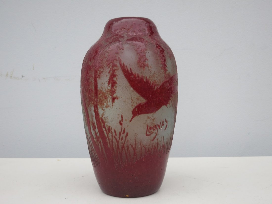 Signed Legras Cameo Art Glass Vase w/ Bird (1 of 3)