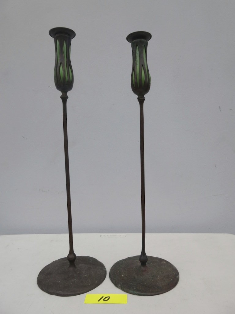 Pair of Tiffany Studios New York Bronze Art Glass (1 of 4)