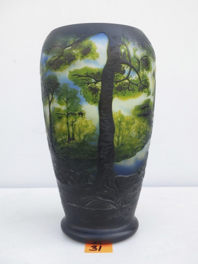 LARGE,Galle signed Cameo Art Glass 12" Forest Scene (1 of 3)