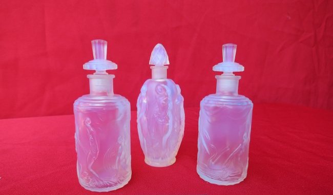 SABINO PARIS, OPALESCENT GLASS PERFUMES, THREE: SABINO PARIS, OPALESCENT GLASS PERFUMES, bottom signed