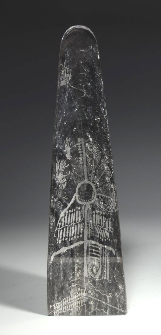 Kosta Swedish Art Glass: Contemporary Art Glass Oblique, 12"ht., By Ann and Goran Warff, Kosta Glassworks. Signed "Kosta, 95691, Warff" Swedish, c. 1970