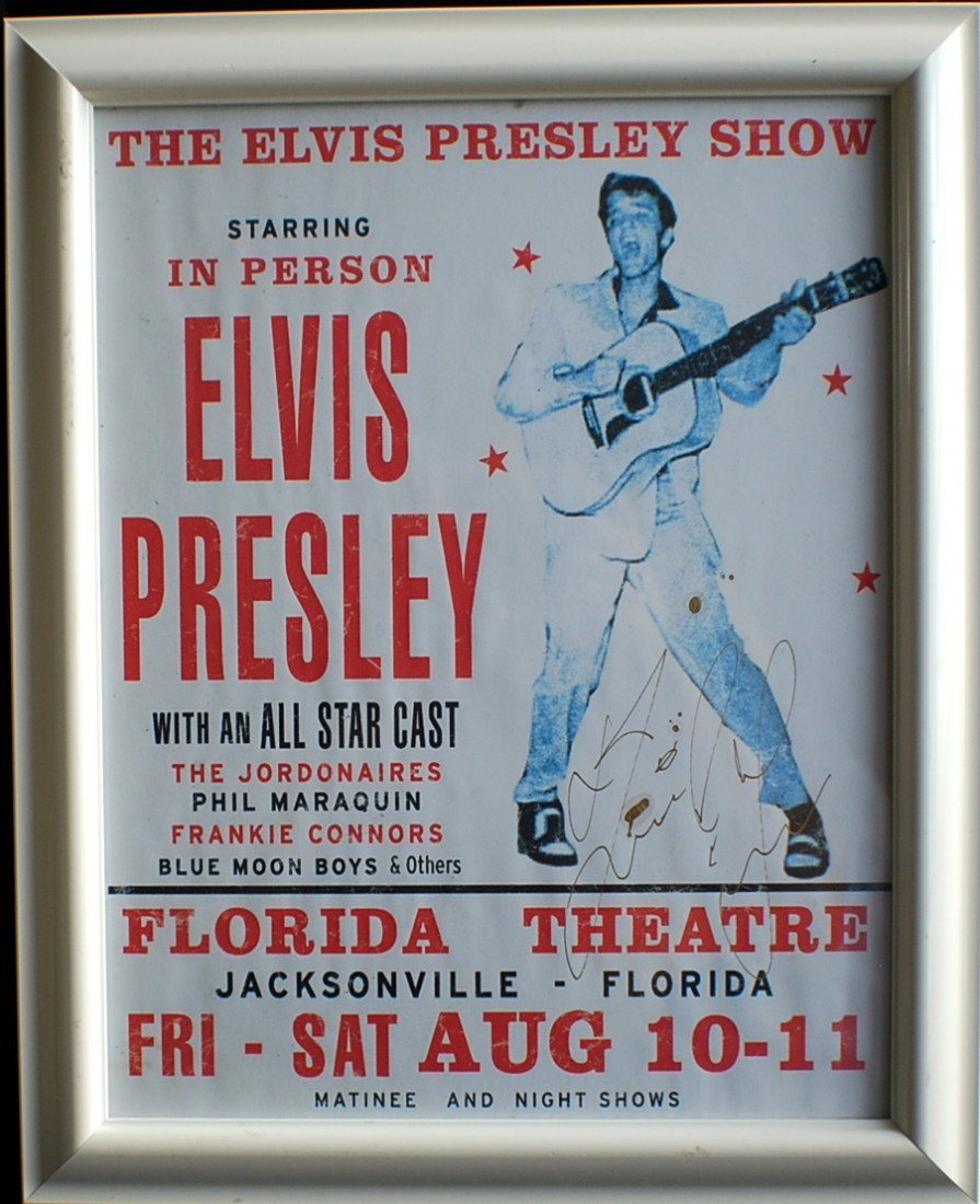 Autographed ELVIS PRESLEY Concert poster August, 1: Autographed ELVIS PRESLEY Concert poster August 10-11, 1957, framed, 13” x 16”