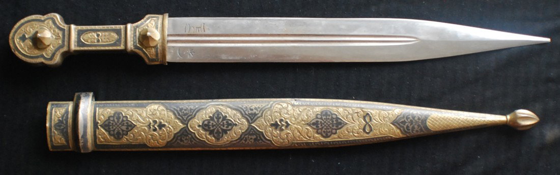 Russian Caucasus Dagger, Kinjal, with sheath: Russian Caucasus Dagger, Kinjal. 17 3/8” long with sheath.
