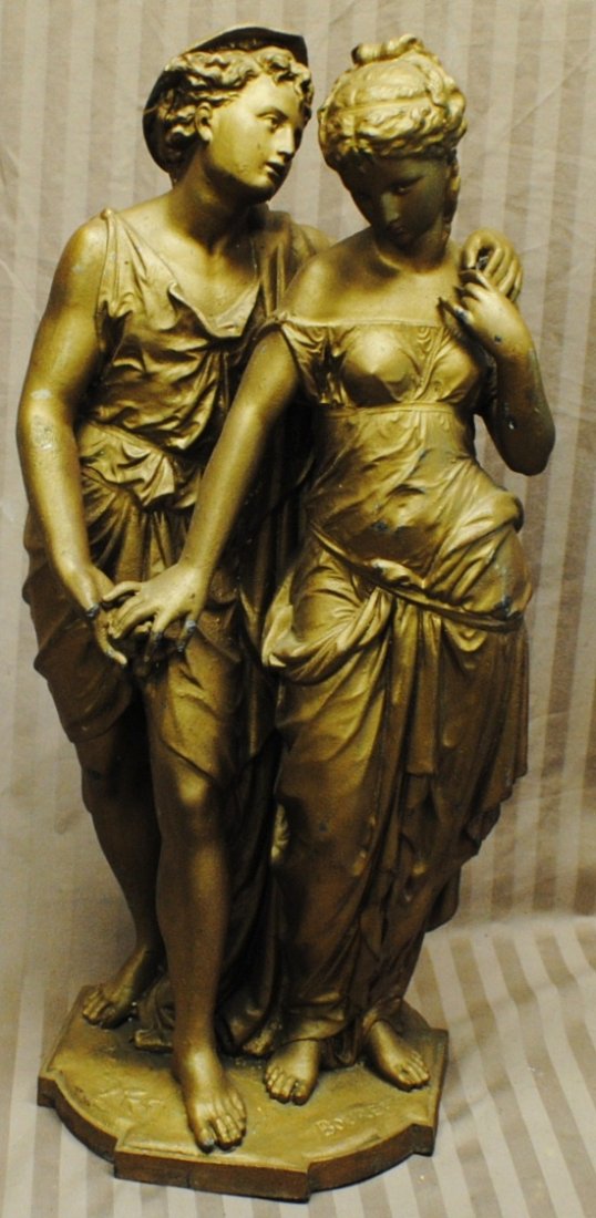 Old French Eutrope Bouret (1833 - 1906) spelter s: Old French Eutrope Bouret (1833 - 1906) spelter sculpture, 17” tall