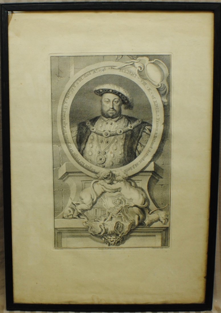 1750 copper engraving, King Henry VIII: 1750 copper engraving, King Henry VIII, 14” x 8 ½”, 23” x 15 ½”, Knapton Londini