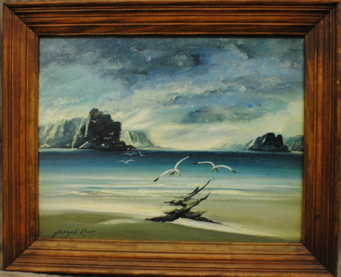 Joseph Lane (1900’s) “Storm is Coming”: Joseph Lane (1900’s) “Storm is Coming” oil on board 14” x 18”, frame 17 ½” x 21 ½”, signed lower left