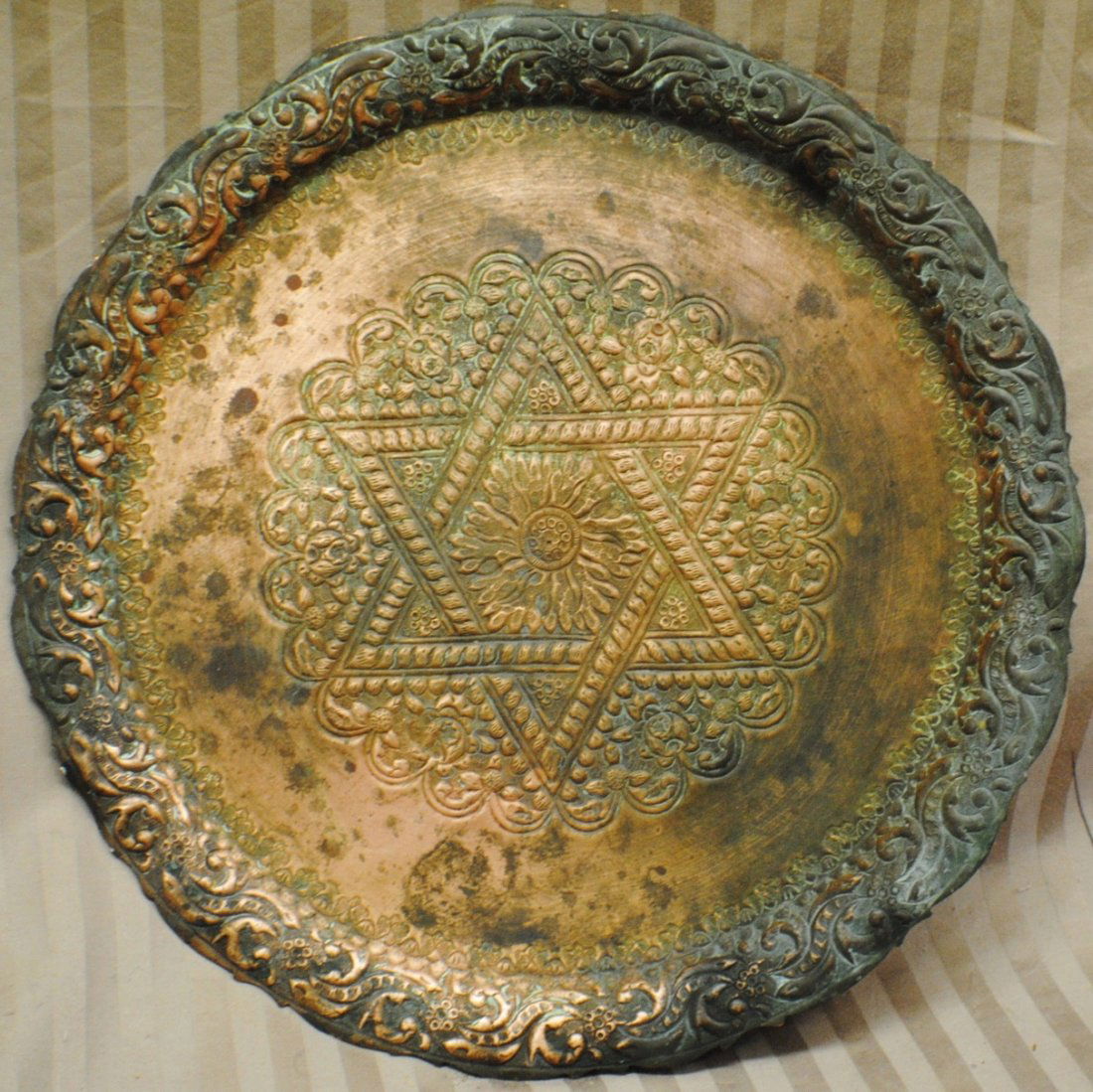 376 Jewish Hammered Copper tray with Star of David