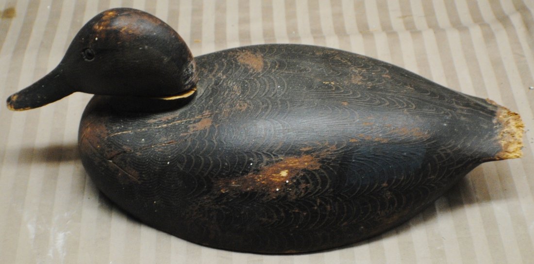 Wooden Duck Decoy by Ken Harris, Woodville, NY: Wooden Duck Decoy by Ken Harris, Woodville, NY. Signed on the base. 6 ¼” x 14’ x 6 ½”