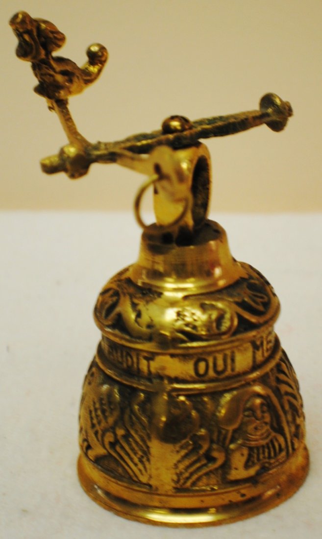 Catholic bell: Catholic bell 4” x 2 ½”, inscribed “Oui Me Tangit Vocem Meam Audit” ("whoever touches me will hear my voice")
