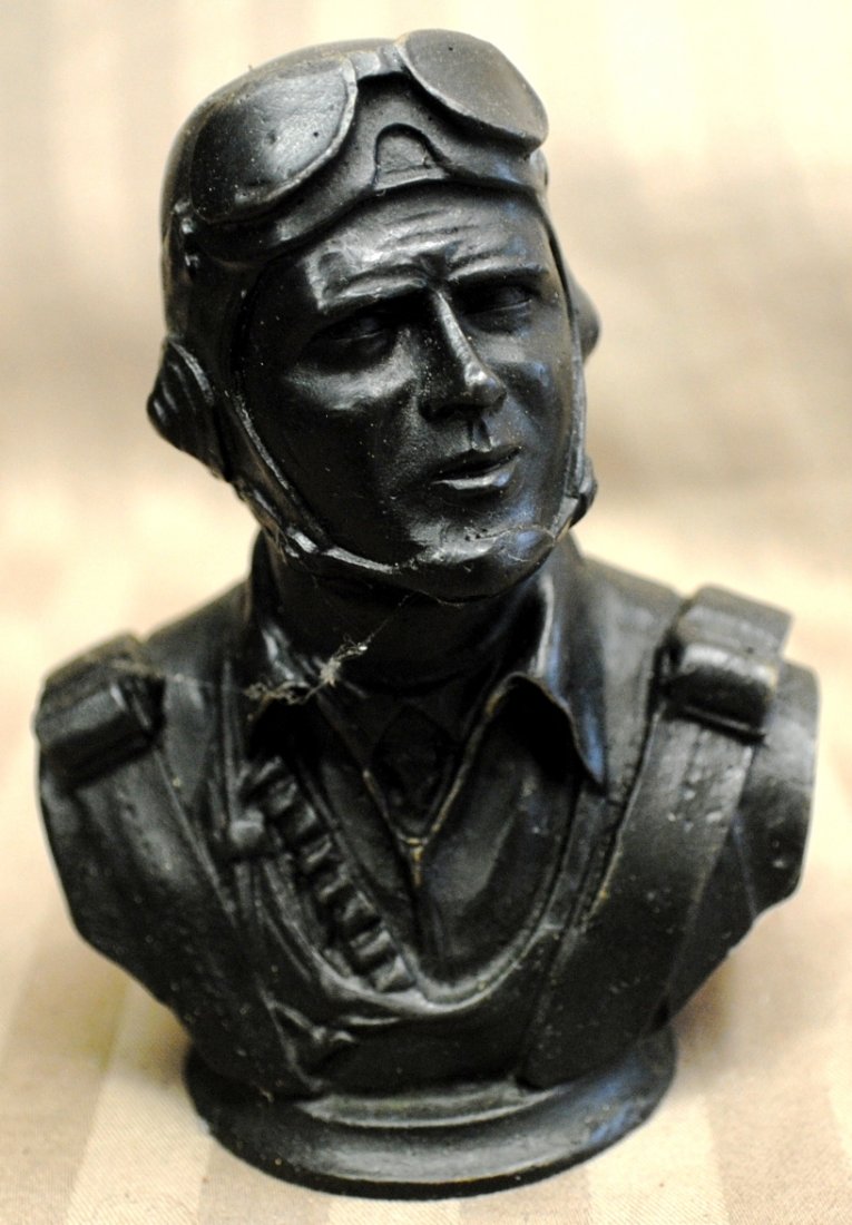 Bronze bust of German Pilot: Bronze bust of German Pilot, 3 ½” tall, has a foundry mark
