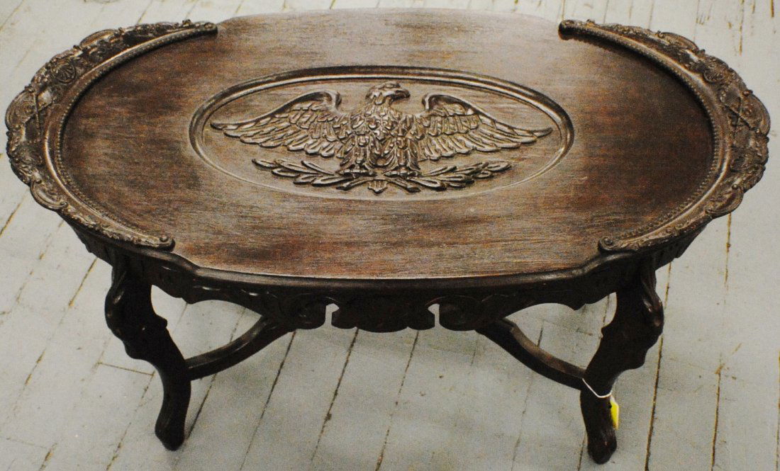 Coffee table with carved eagle and Civil War Scene Apr 28, 2013