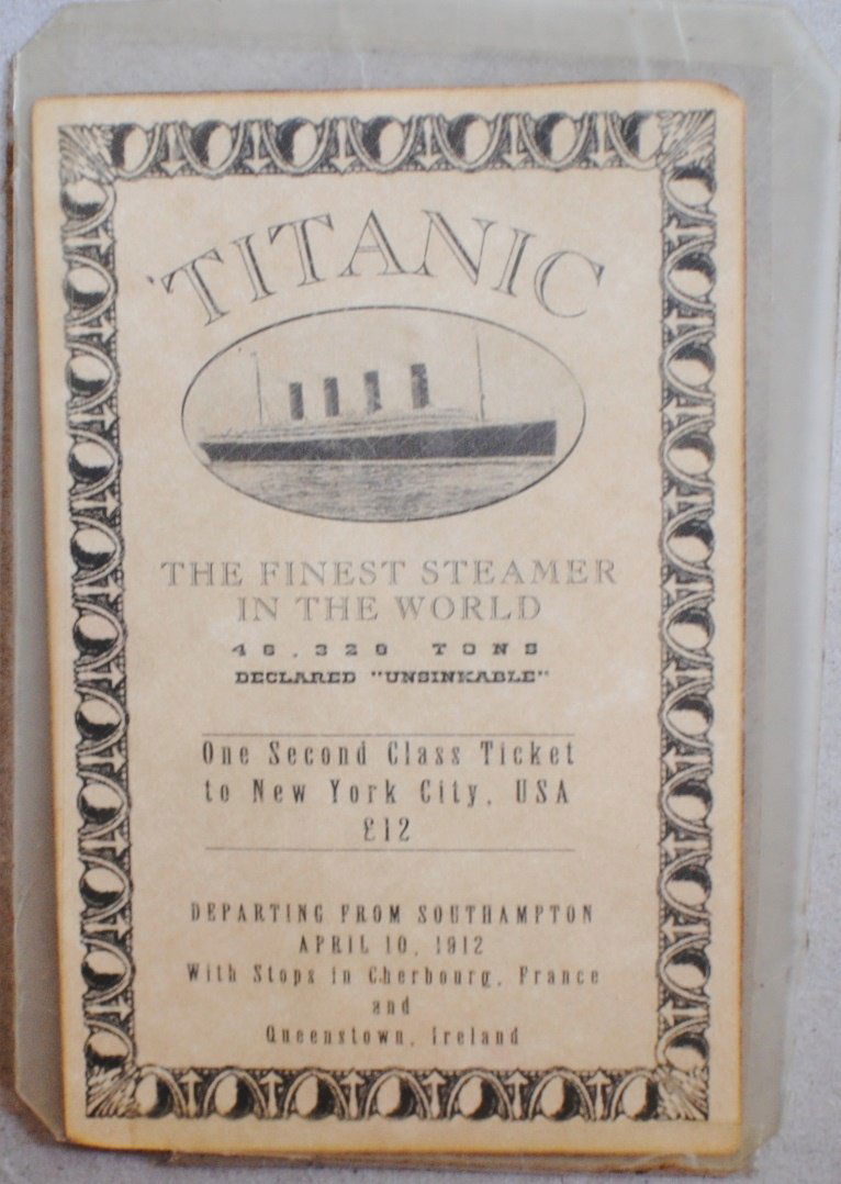 TITANIC Second Class Ticket Jun 09, 2013 Arus Auctions in MA