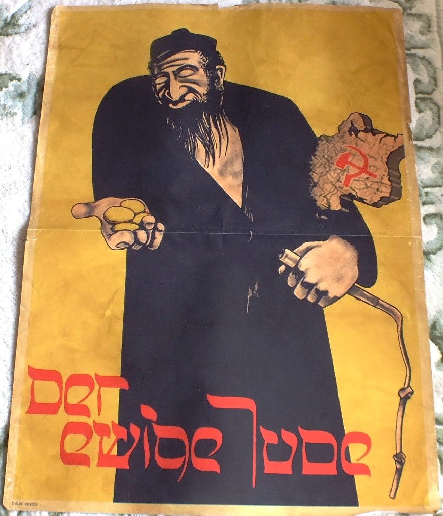 WWII German Nazi anti-Semitic poster: WWII German Nazi anti-Semitic poster, 24" x 33"