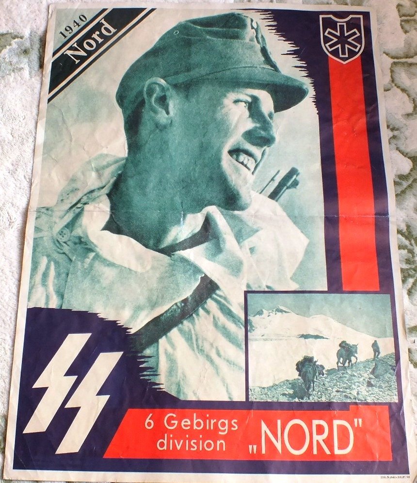 WWII German Nazi “Division NORD” poster: WWII German Nazi “Division NORD” poster, 23 1/2" x 32"