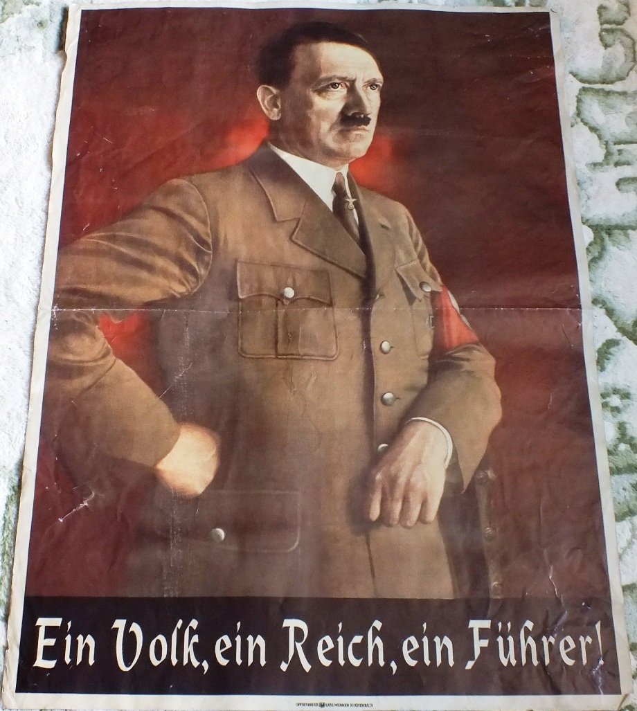 WWII German Nazi poster, Adolf Hitler: WWII German Nazi poster, 31” x 22”. Adolf Hitler