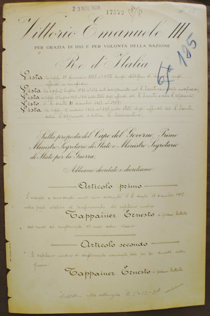 Document signed by Mussolini and Italian King Vittorio: Document signed by Mussolini and Italian King Vittorio Emanuelle III