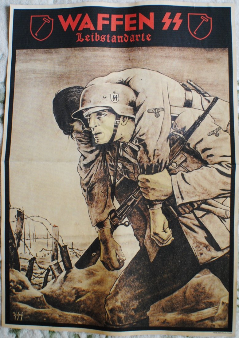 WWII German Nazi “Waffen SS” poster: WWII German Nazi “Waffen SS” poster, 32" x 23"