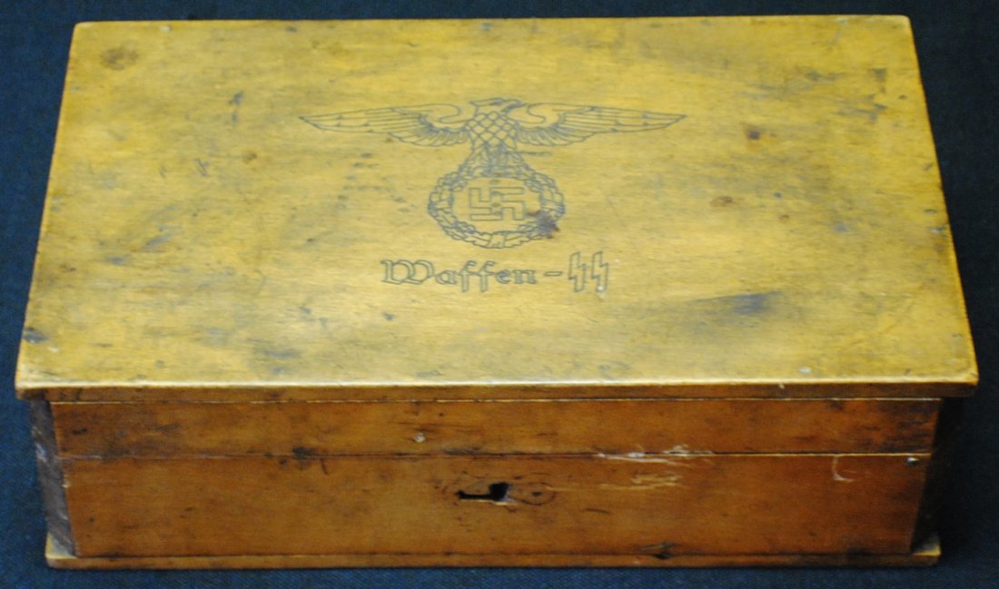German Nazi Waffen SS wooden box: German Nazi Waffen SS wooden box 10” x 8” x 3”