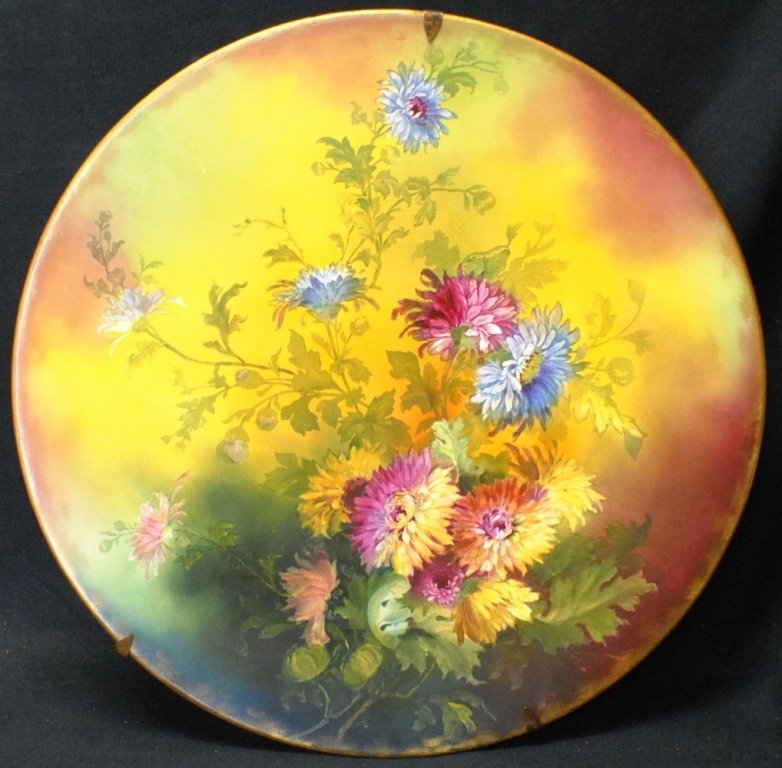 1870’s FRANZ ANT. MEHLEM porcelain charger: 1870’s FRANZ ANT. MEHLEM porcelain hand painted charger, Bonn, Germany.