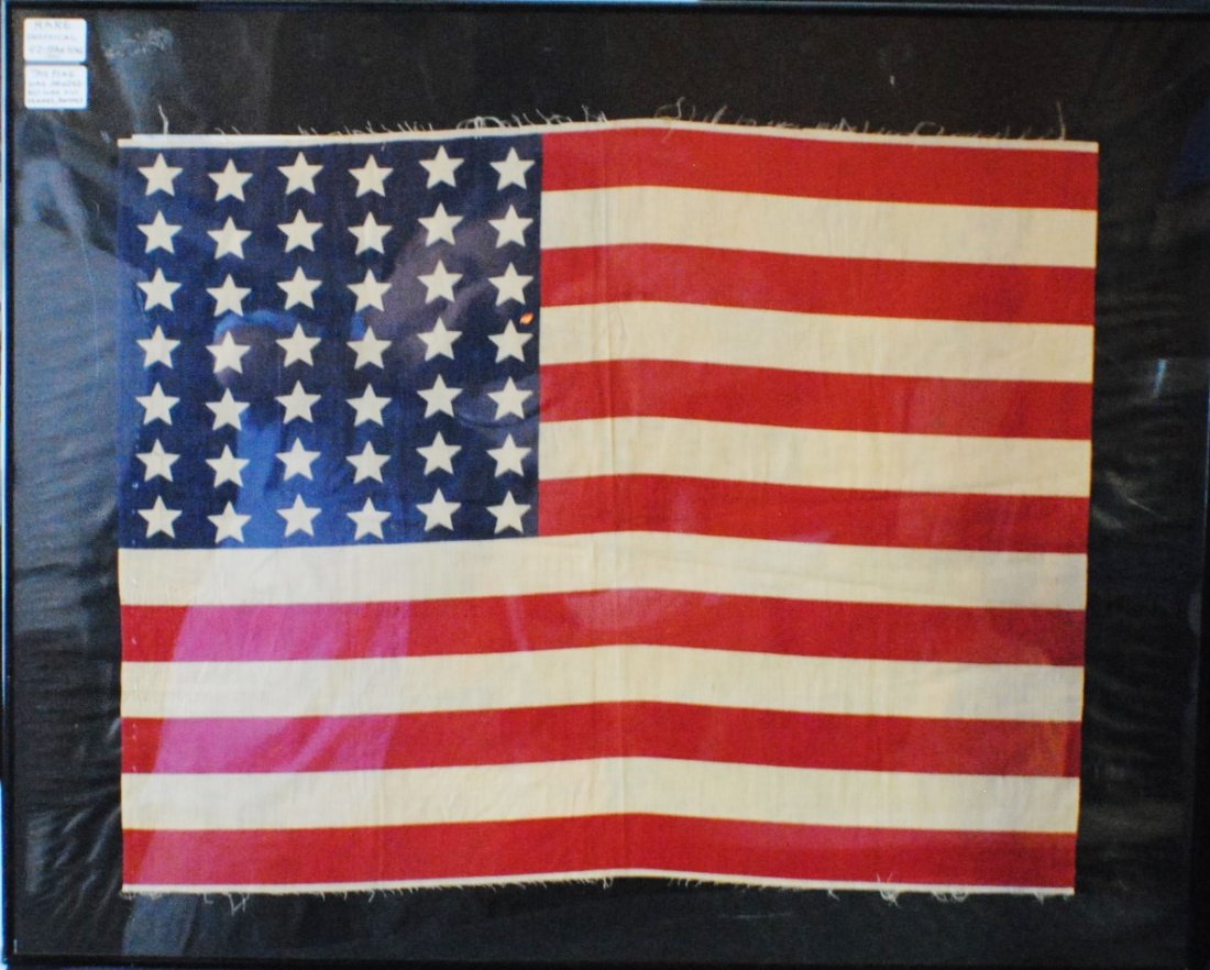 Unofficial 42 Star US Flag, 1890: Unofficial 42 Star US Flag, 1890. Framed, under glass.