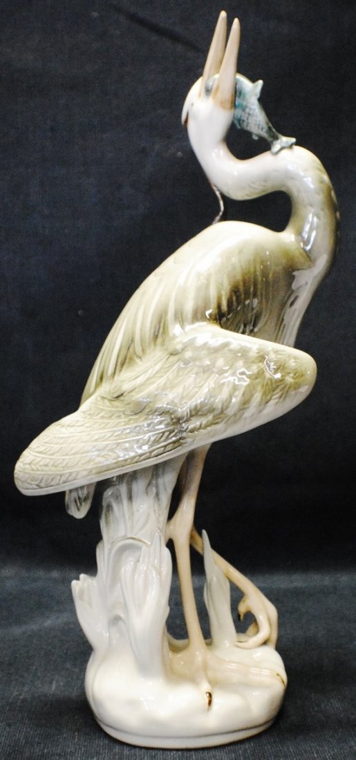 Royal Dux “Heron with Fish” figurine: Royal Dux “Heron with Fish” porcelain figurine 9 ½” x 5 ½” x 4”. Marked, has original sticker
