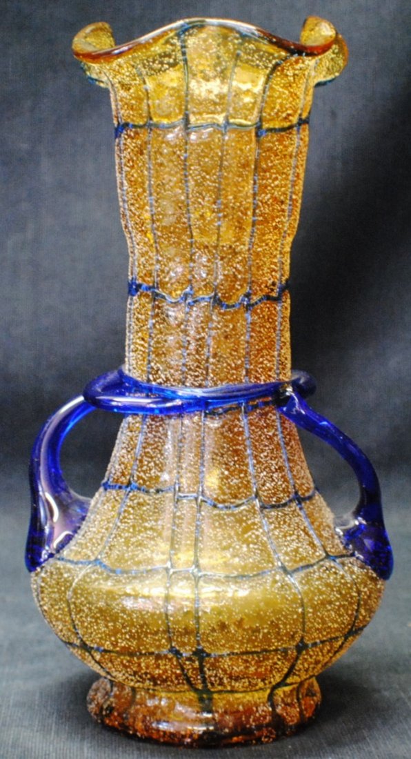 Loetz threaded iridescent glass vase: Loetz threaded iridescent glass vase 8 `1/2” tall. Not marked, attributed. Most of Loetz products don’t bear any marking