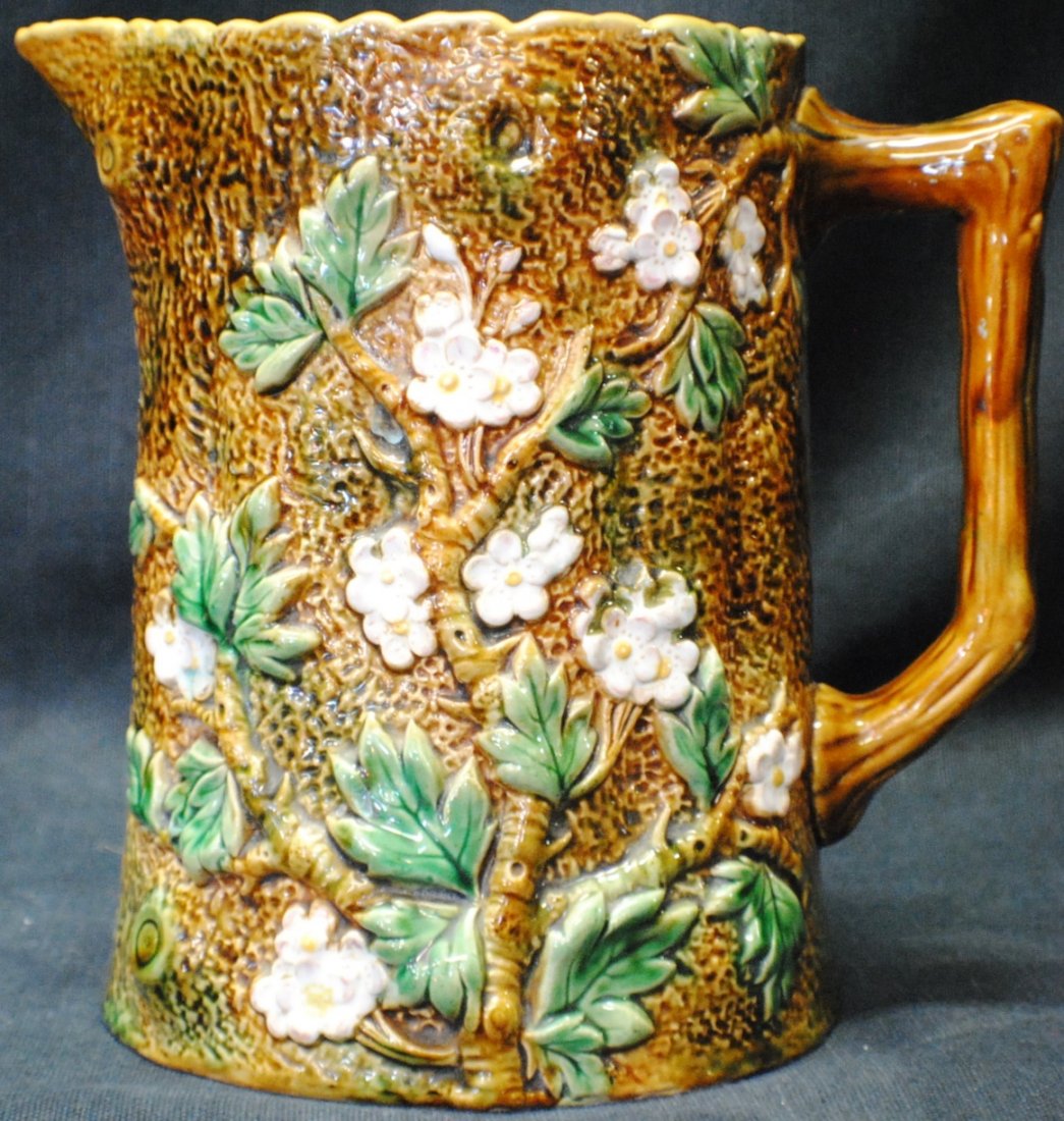 George Jones majolica pitcher: George Jones majolica pitcher 7 ½” tall, 7”wide, marked on the bottom