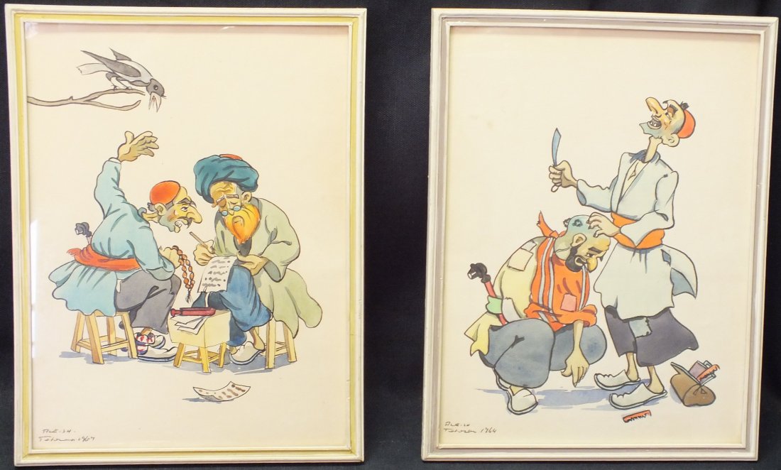 Pair of 1964 Iran watercolors: Pair of Iran watercolors 12 3/8" x 9 3/8", under glass. Signed Ailesh, Tehran, 1964. Probably Armenian school