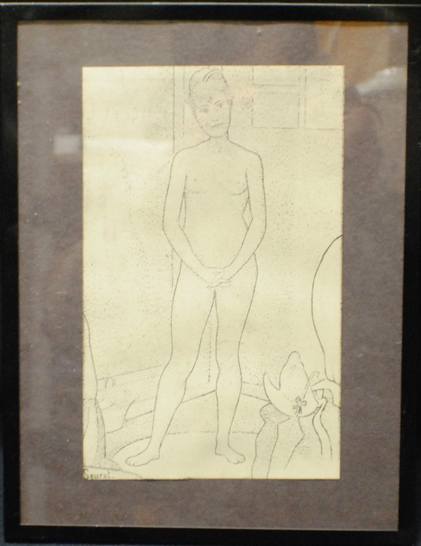 Georges Pierre Seurat (1859 - 1891) "Study to "Models": Georges Pierre Seurat (1859 ? 1891) "Study to "Models" painting" lithograph 10" x 6", frame 13" x 10". Signed in plate lower left, matted, under glass