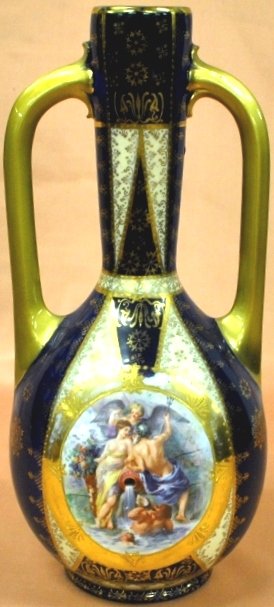 Austrian Amphora style vase: Austrian Amphora style vase 12 1/2" tall, 5 1/2" diameter. Marked on the bottom