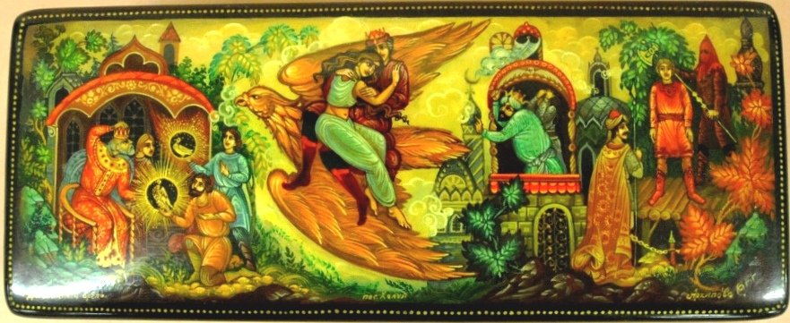 Russian laquer box: Russian laquer box 6" x 2 1/2" x 1 1/2". Inscribed and signed S. Arkhipov in Cyrilic