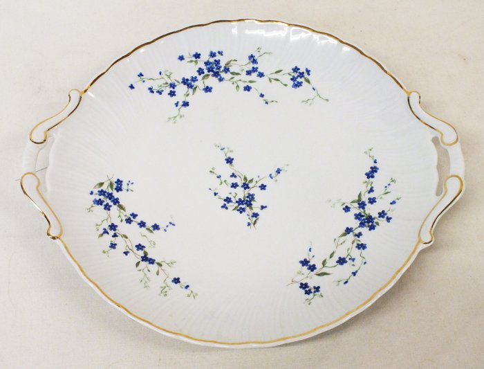 Bernardaud Limoges platter with handles: Bernardaud Limoges platter with handles, myosotis pattern. 12" x 9", marked on the bottom
