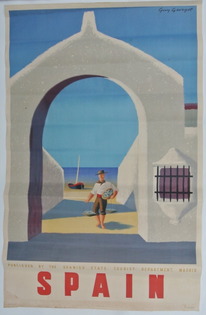 1940 Spanish tourist poster: 1940 Spanish tourist poster 38" x 24 1/2". Artist Guy Georget
