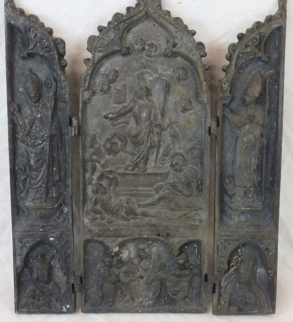 Italian bronze religious triptych plaque (1 of 9)