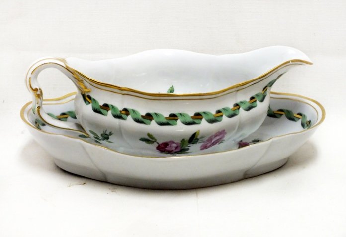 KPM Gravy with underplate: KPM Gravy with underplate 10" long. Marked on the bottom.