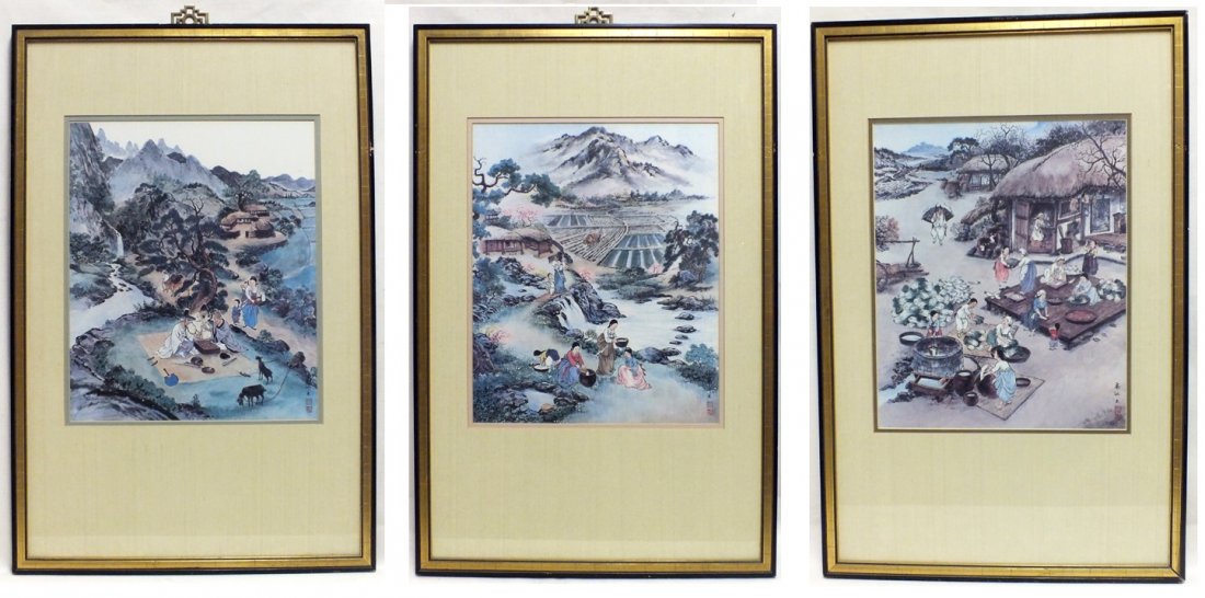 Lot of 3 Korean woodblock prints (1 of 10)