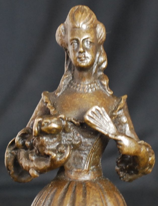 Russian Bronze bell, "The Lady with the Dog": Bronze bell, "The Lady with the Dog", after Anton Chekhov. 4 1/4" tall, no marks