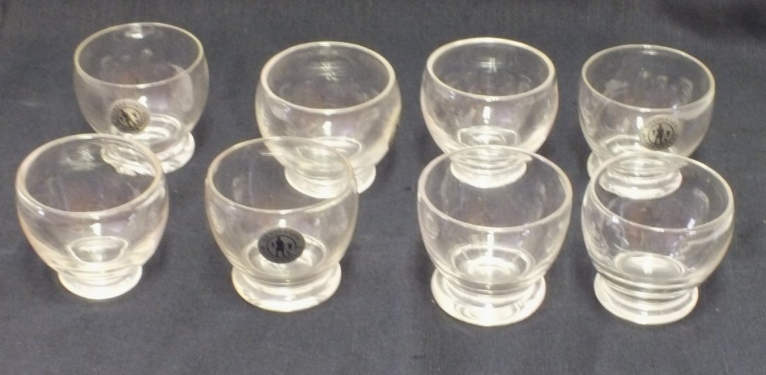 Lot of 8 Gunderson "Masterpiece" Pairpoint glasses: Lot of8 Gunderson "Masterpiece" Pairpoint glasses 2 1/2"tall, 3 7/8" diameter. Foil marks.