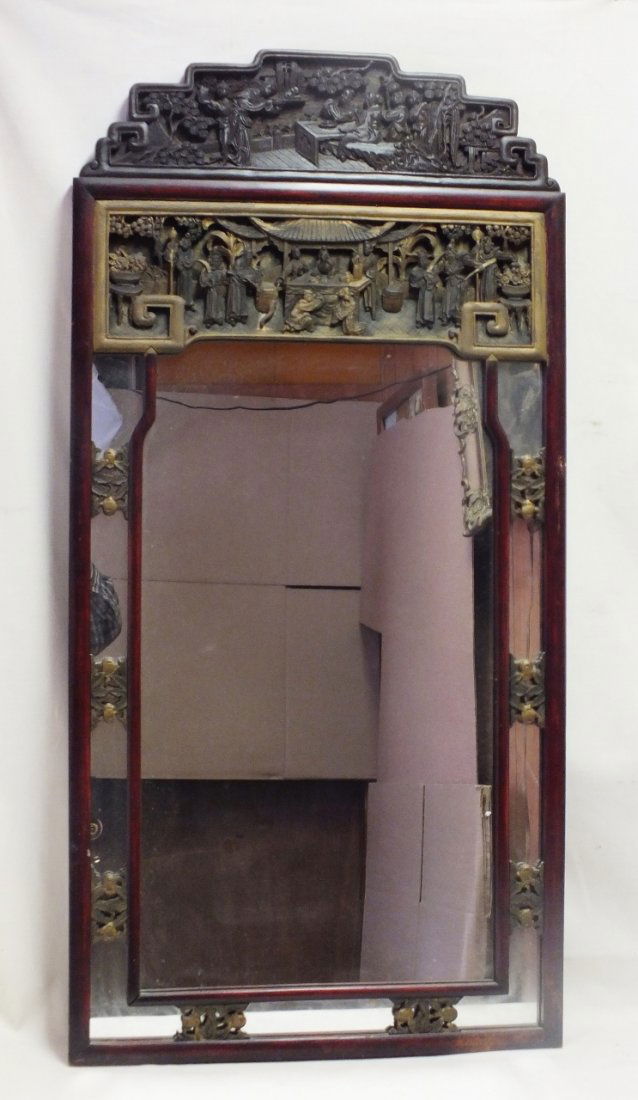 Chinese carved mirror with Royal scenes (1 of 10)