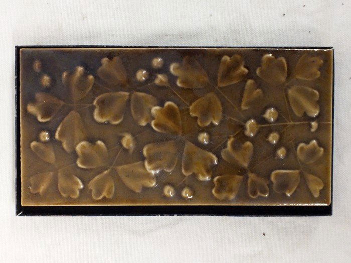 1880's J & J.C. Low tile in metal frame: 1880's J & J.C. Low tile in meta frame 6 1/4" x 3 1/2", Marked on the bottom. Circa 1880's