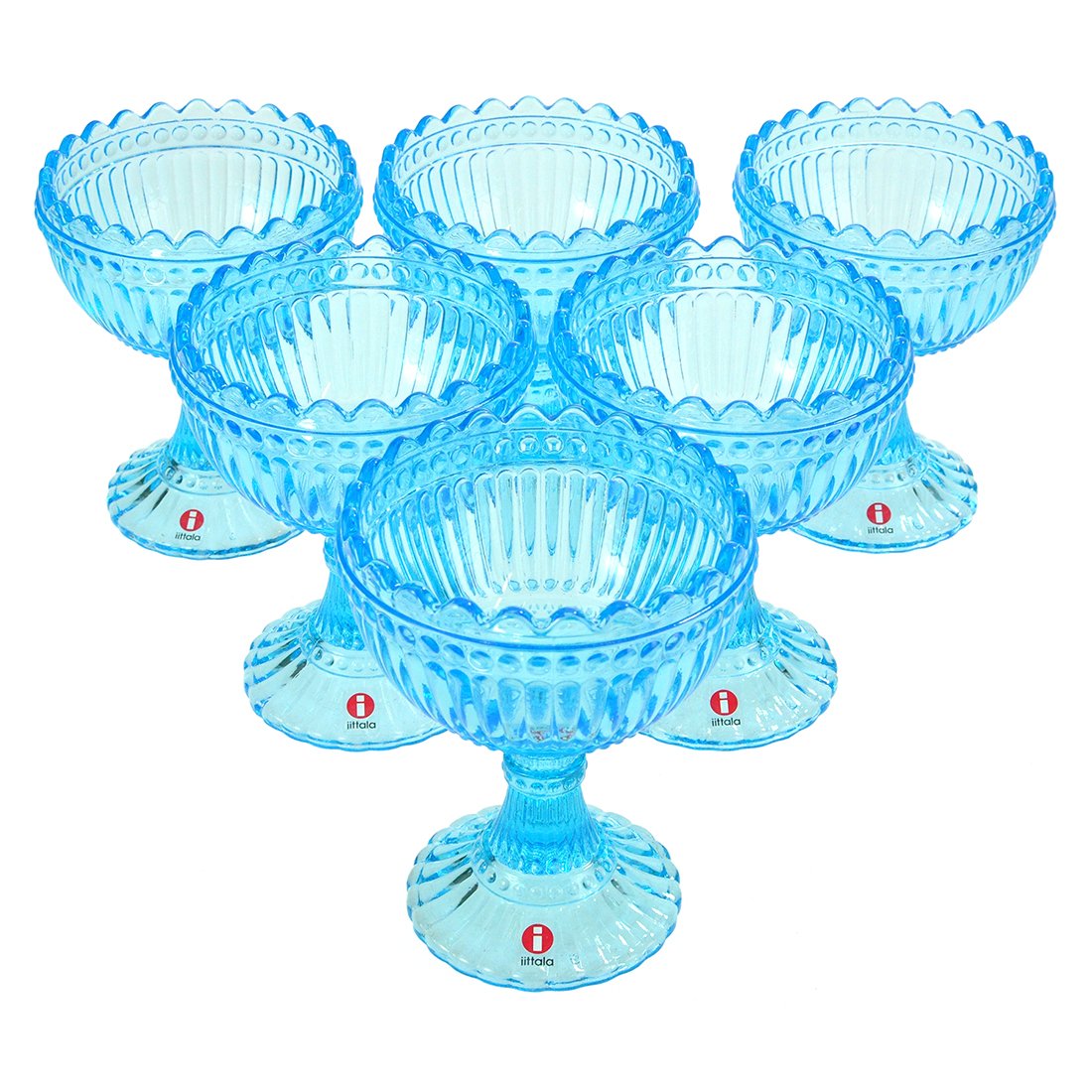 SKÅLAR, 6 st, "Marimekko", Iittala: Blåfärgat glas. Etikettmärkta. Höjd 12, diameter 10 cm.