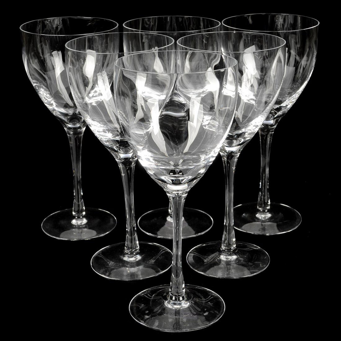 SERVISDELAR, 6 st, glas, "Chateau", BERTIL VALLIEN för: Klarglas. "Chateau" introducerades 1981. Samtliga etikettmärkta. Smärre slitage. Höjd 19, diameter 8.8 cm.