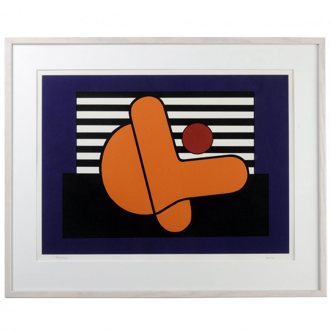 BENGT ORUP (1916-1996), färglitografi: Abstrakt figur mot svart-vit bakgrund. Signerad och numrerad 70/120. 41.5x56 (56.5x70) cm