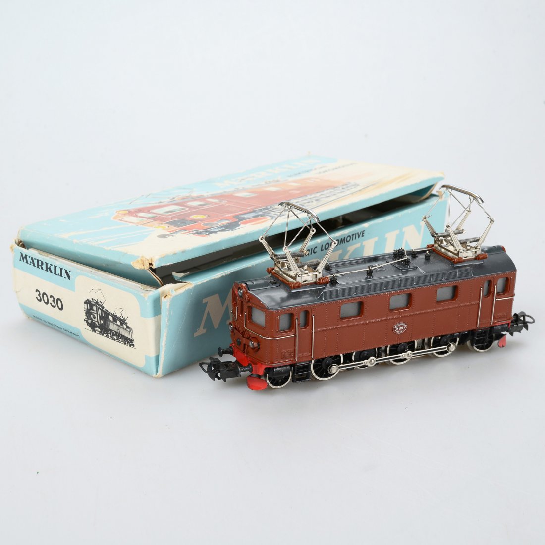 ELLOK, 3018.1, Märklin, H0: Elektrolokomotive. Bruksslitage, färgbortfall, ny kartong med skador. Marklin/Maerklin (671)