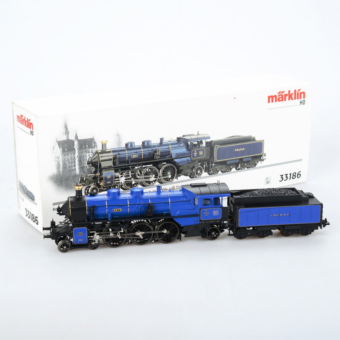 ÅNGLOK med TENDER, 33186, Märklin, H0: Dampflokomotive. Smärre/obetydligt slitage undertill. Med kartong och instruktioner. Marklin/Maerklin (196)