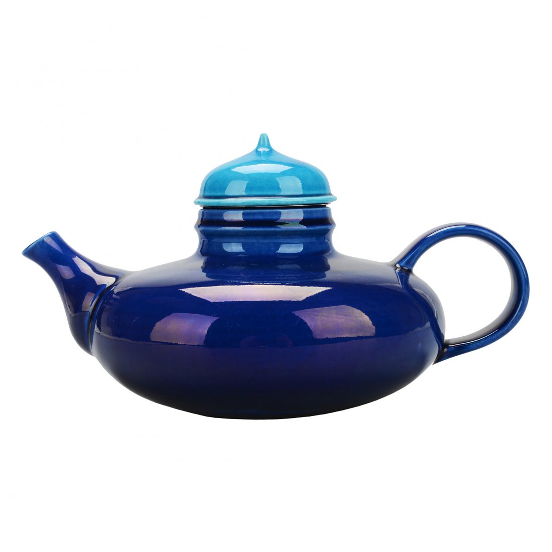 TEKANNA, porslin, retro 1960-tal, "Pop", INGER PERSSON: Koboltfärgad kropp med handtag och silinsats. Bruksslitage, lock med krackelyr, viss korrigering vid mynning. Höjd 14, längd 25 cm.