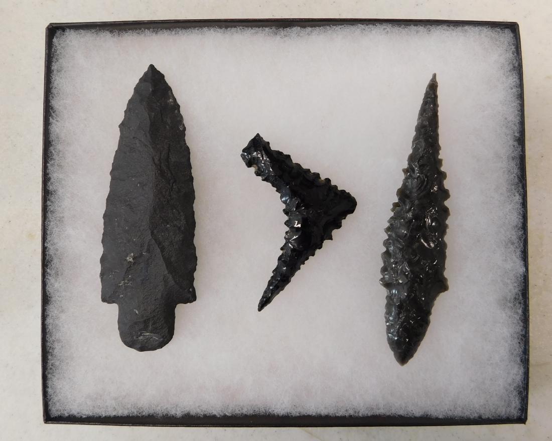 San Joaquin County Artifacts: San Joaquin County Artifacts, pre-historic items. Made of obsidian, the items measure from 2.25" to 3.75" long. Stockton, CA. Ex-Frank F. Latta collection, California Native American historian and col