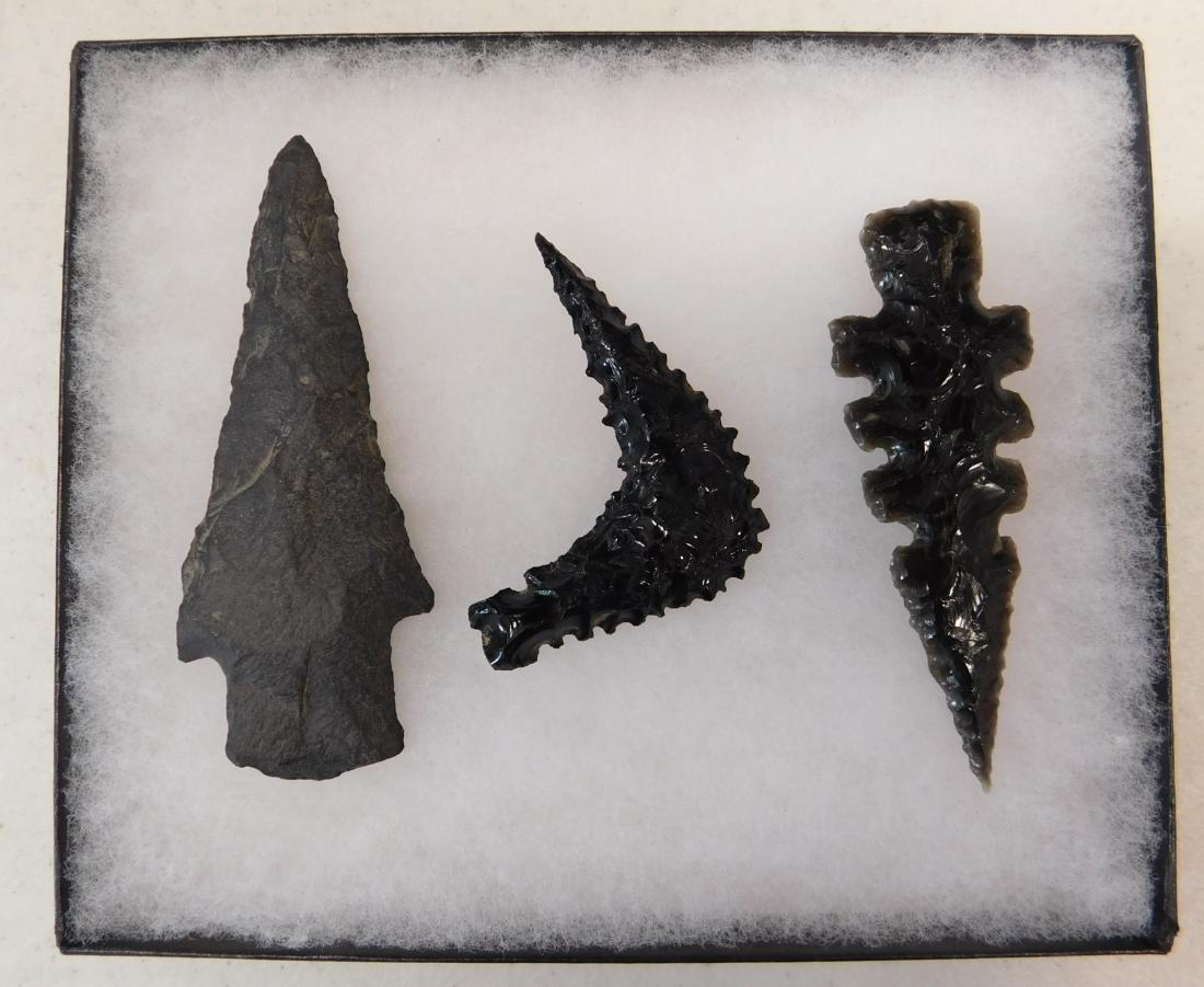 San Joaquin County Artifacts: San Joaquin County Artifacts, pre-historic items. Made of obsidian, the items measure from 2.5" to 3.5" long. Stockton, CA. Ex-Frank F. Latta collection, California Native American historian and colle