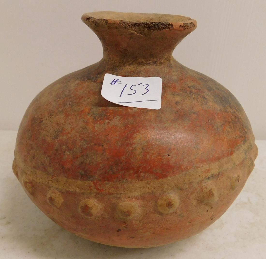 Pre-Columbian Bowl: Pre-Columbian Bowl, circa 1000 years old. Made of clay and paint, the item measures 5.25" x 5.25" x 4.25" with a 0.75" opening. Western Mexico. Ex-Dr. Binley collection. Ships with a copy of Hasso von