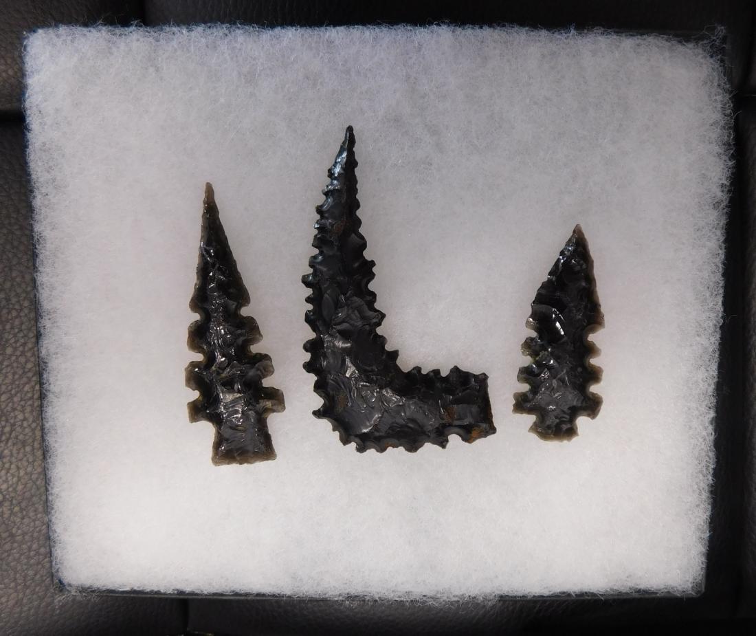 San Joaquin County Artifacts: San Joaquin County Artifacts, pre-historic items. Made of obsidian, the items measure from 2" to 3" long. Stockton, CA. Ex-Frank F. Latta collection, California Native American historian and collector